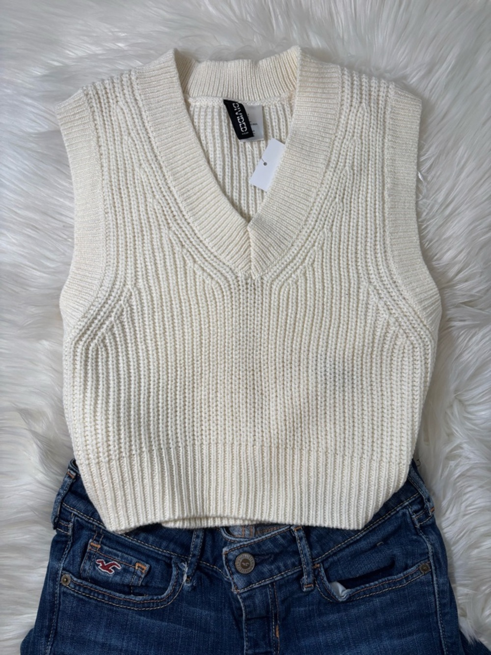 H&M Cream V-Neck Sweater Vest